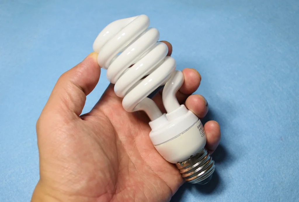 手に持った電球形蛍光ランプ