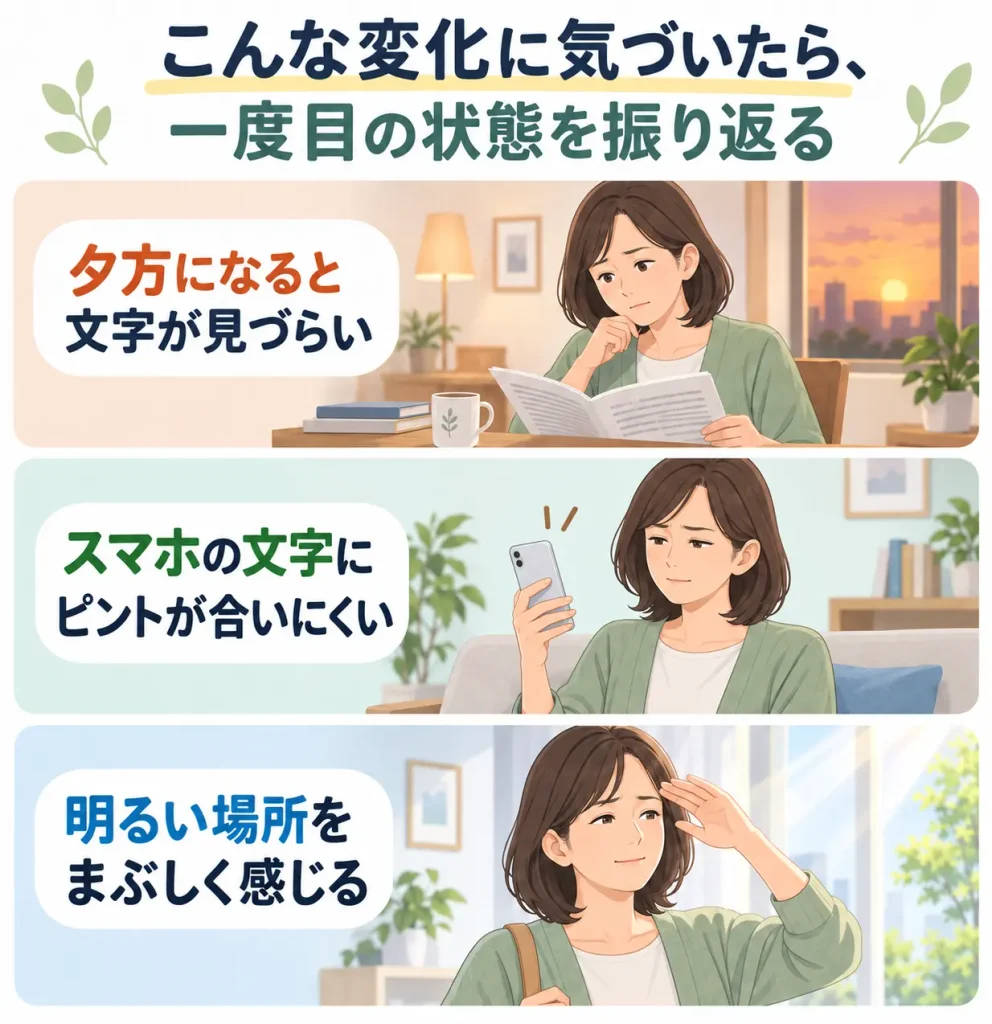目の変化を振り返るポイントイメージ